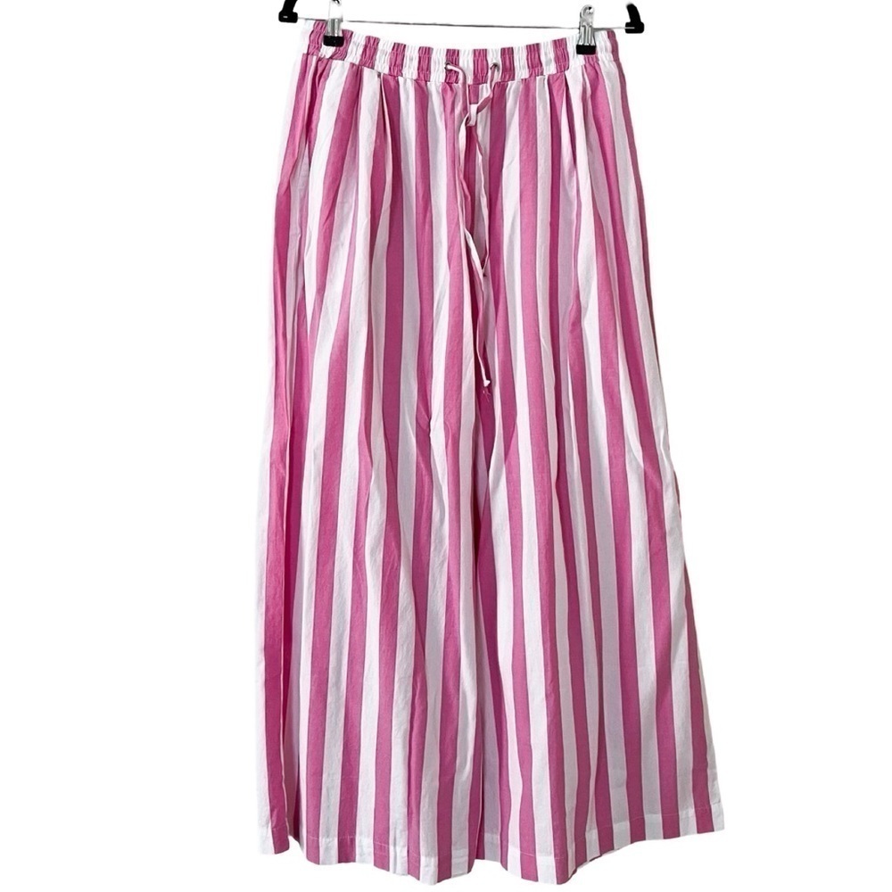 NWT ANTHROPOLOGIE SUNDRY Striped Wide Leg Pink White Drawstring Pants sz L - Picture 3 of 6